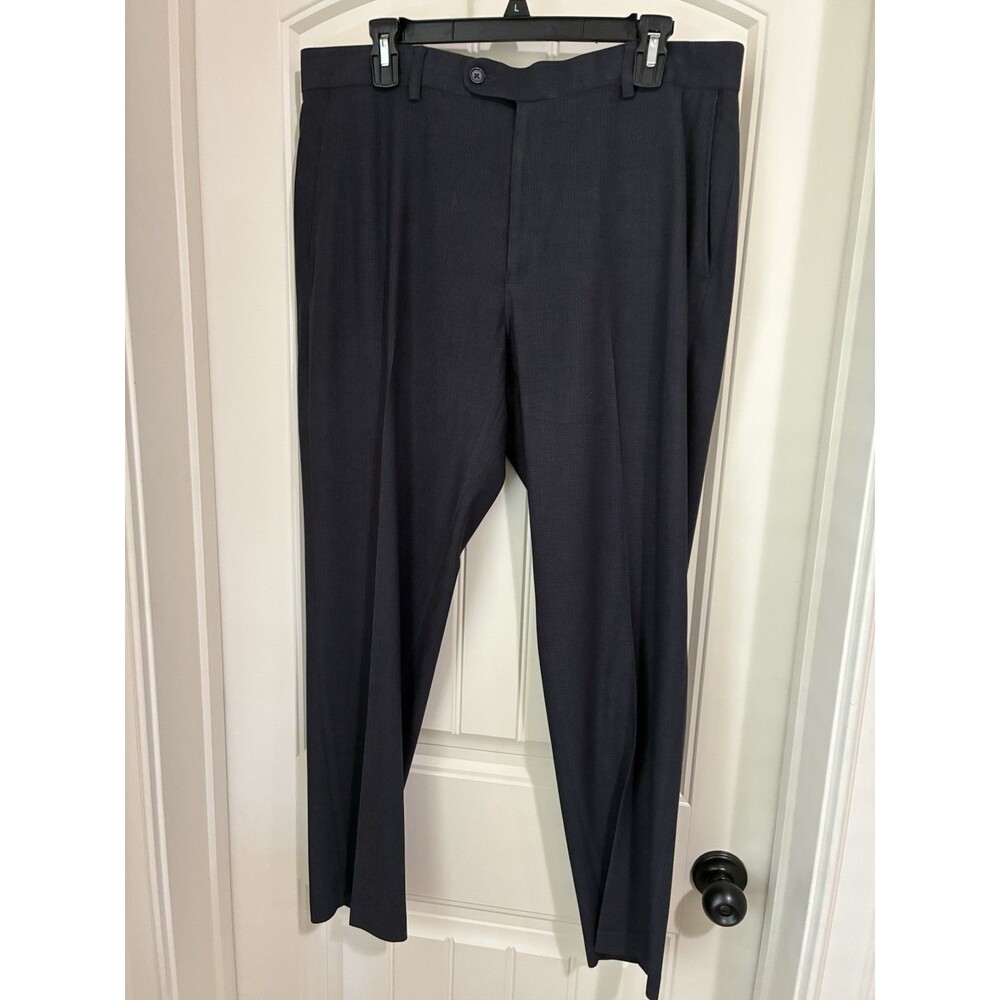 Alan Flusser Pants Mens 36x29 Navy Blue Micro Plaid Dress Slacks